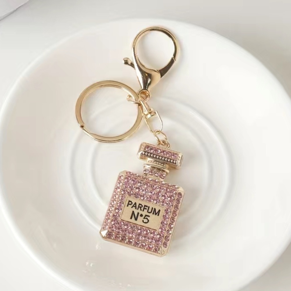 Perfume Bottle Keychain-Sparkling Rhinestone Keychain -rose gold color b…